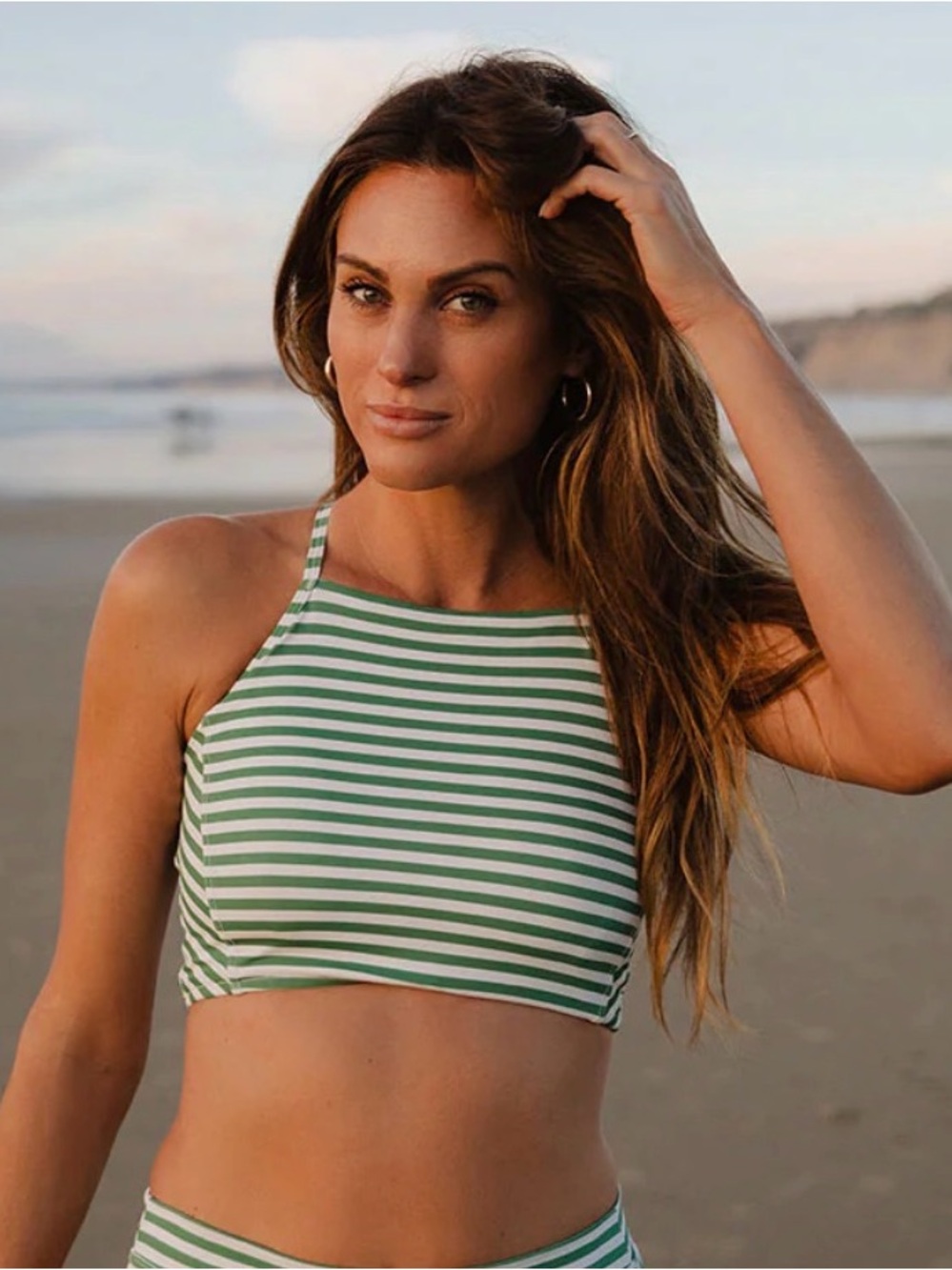 Albion Fit Sage Stripe Switchback Crop Swim Top